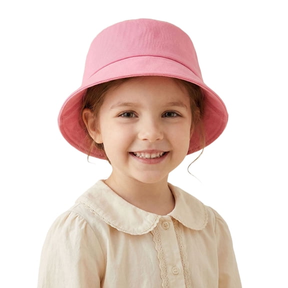 Kids UPF 50 Sun Protection Bucket Hat, Wide Brim Foldable Beach Hat, Lightweight Breathable Sun Cap for Boys Girls, Summer Outdoor Activities(Pink,1-2 Years)