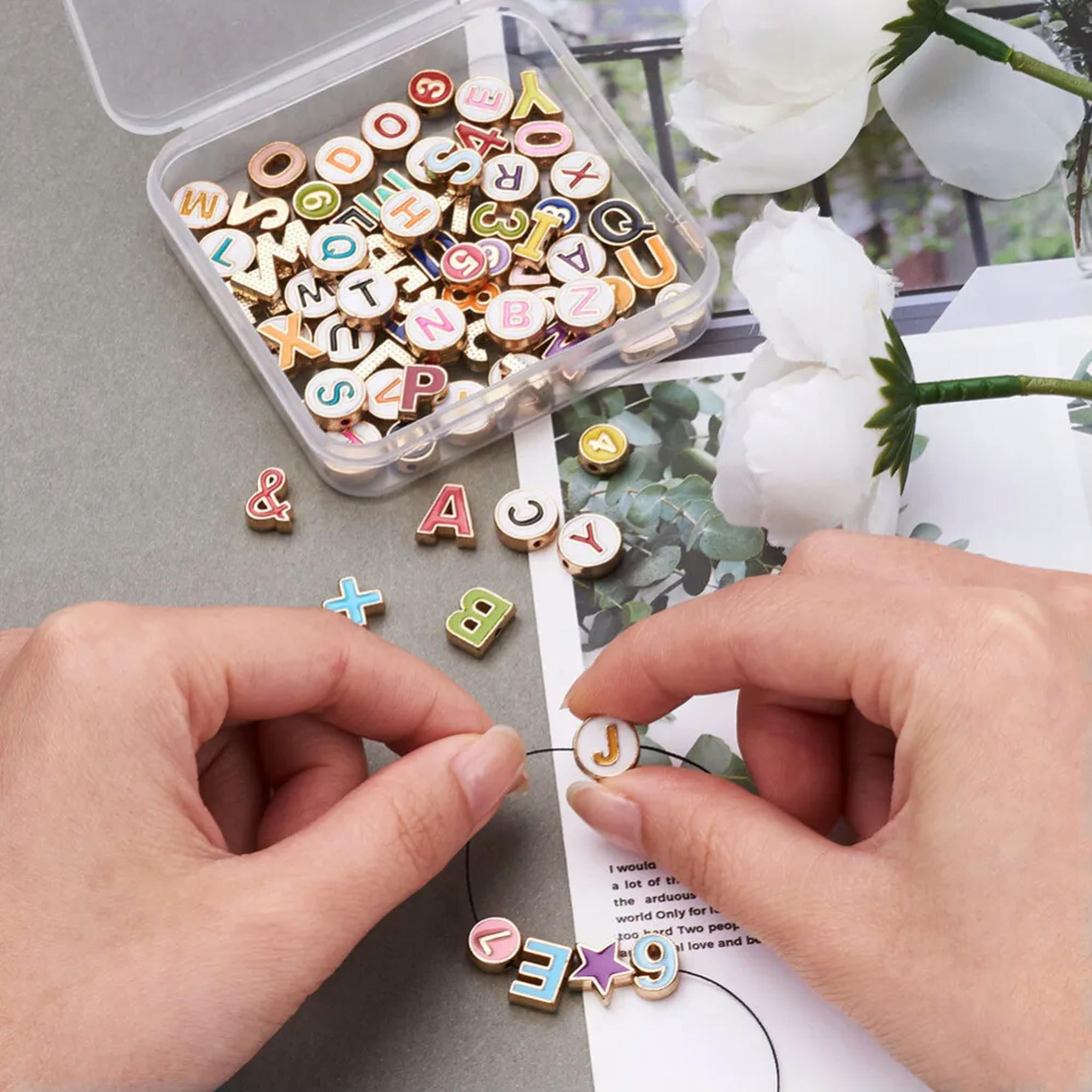 U8MO 75pcs Letter A~Z Alloy Enamel Beads 0~10 Number Metal Loose Spacer Beads 8~10mm