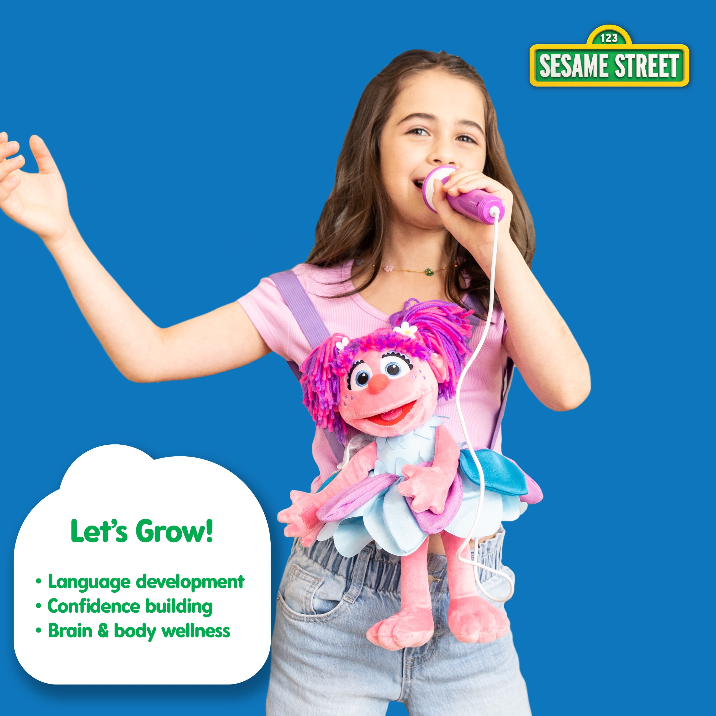 Singing Machine Kids, Sesame Street Karaoke Plush Backpack with built-in microphone and straps, Abby Cadabby.
