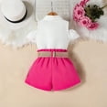 thumbnail image 4 of ITSAME Girls Outfits 3-Piece, Lapel Ruffled Tops and Shorts with Belt Summer Fashion Casual Clothes Set Hot Pink Size 3-4, 4 of 7