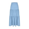 thumbnail image 4 of BiZtdJrK Long Skirts for Women Ruffle Tiered High Waist Swing Summer Maxi Skirt Lightweight Flowy Boho Vacation Skirts Light Blue L, 4 of 8
