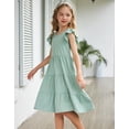 thumbnail image 3 of Arshiner Girls Dress Summer Flutter Sleeve Flared Tiered Swing Pleated Midi Cotton Casual Sundress with Pockets, 3 of 7