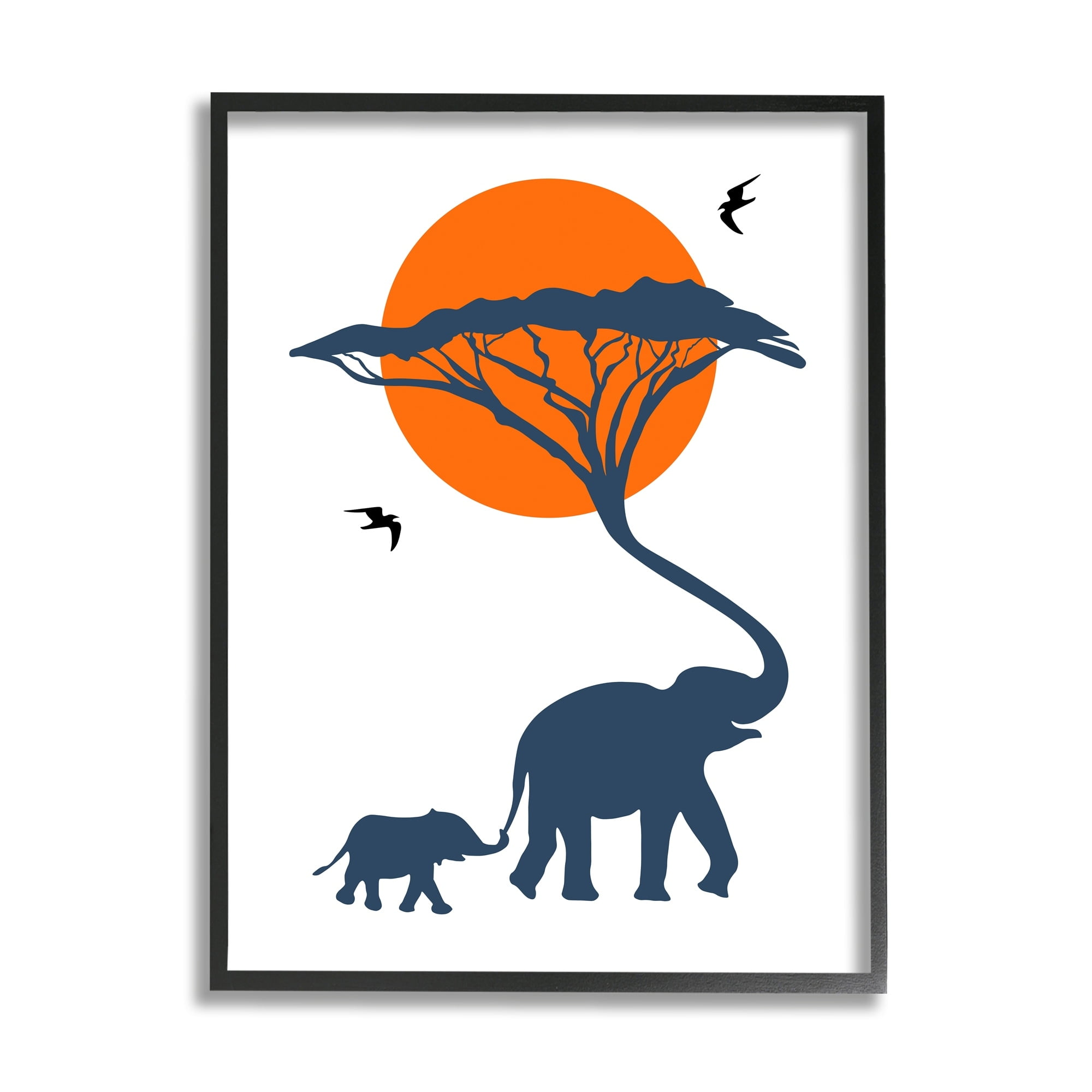 Stupell Industries Modern African Safari Sunny Sky Elephant Family Animals & Insects Painting Gray Framed Art Print Wall Art, 24 x 30