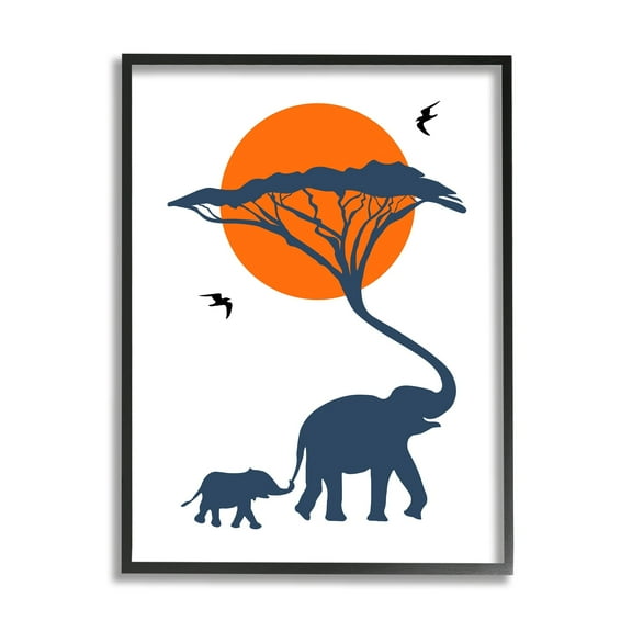 Stupell Industries Modern African Safari Sunny Sky Elephant Family Animals & Insects Painting Black Framed Art Print Wall Art, 11 x 14