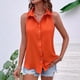 thumbnail image 4 of Camisas Sin Mangas con Botones para Mujer, Blusas Informales de Negocios con Cuello en V y Cuello Halter Naranja Rojo S, 4 of 8