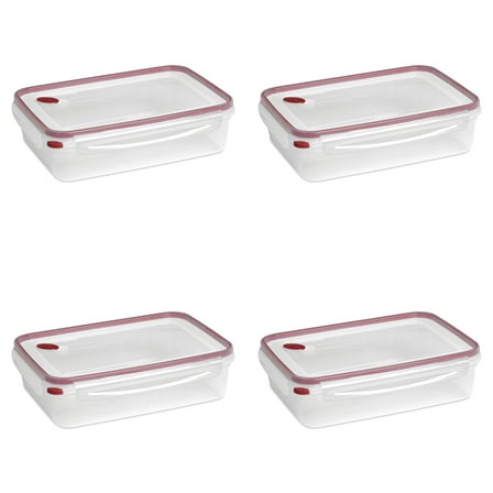 Sterilite Ultra•Seal™ 16.0 Cup Rectangle, Latching Food Storage Container, Airtight Watertight Seal, Red, 4 Count