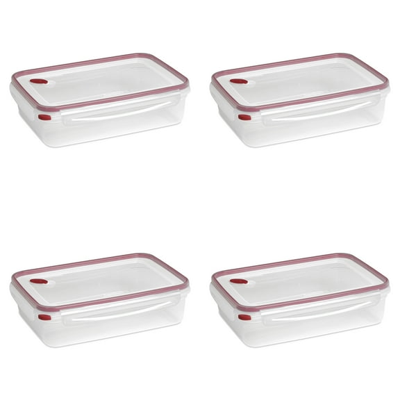 Sterilite Ultra•Seal™ 16.0 Cup Rectangle, Latching Food Storage Container, Airtight Watertight Seal, Red, 4 Count