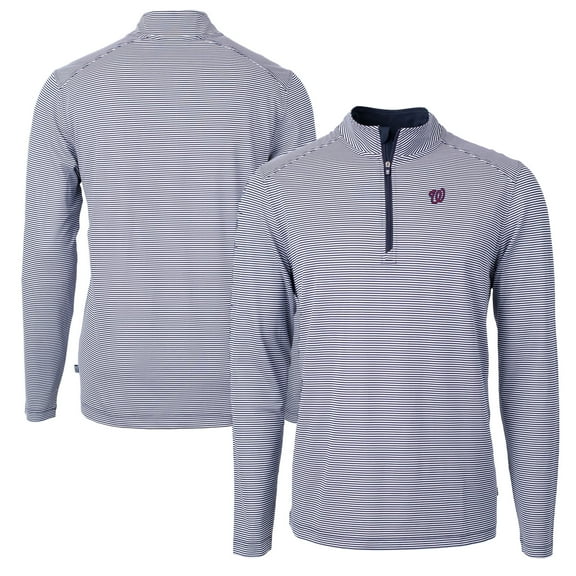 Men's Cutter & Buck Navy/White Washington Nationals Virtue Eco Pique Micro Stripe Recycled Quarter-Zip Pullover Top