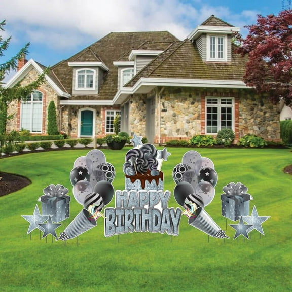 Silver Sparkle Birthday Flair Yard Decoration Set, Silver Glitter Birthday Lawn Signs 12 Pc Set (19475)