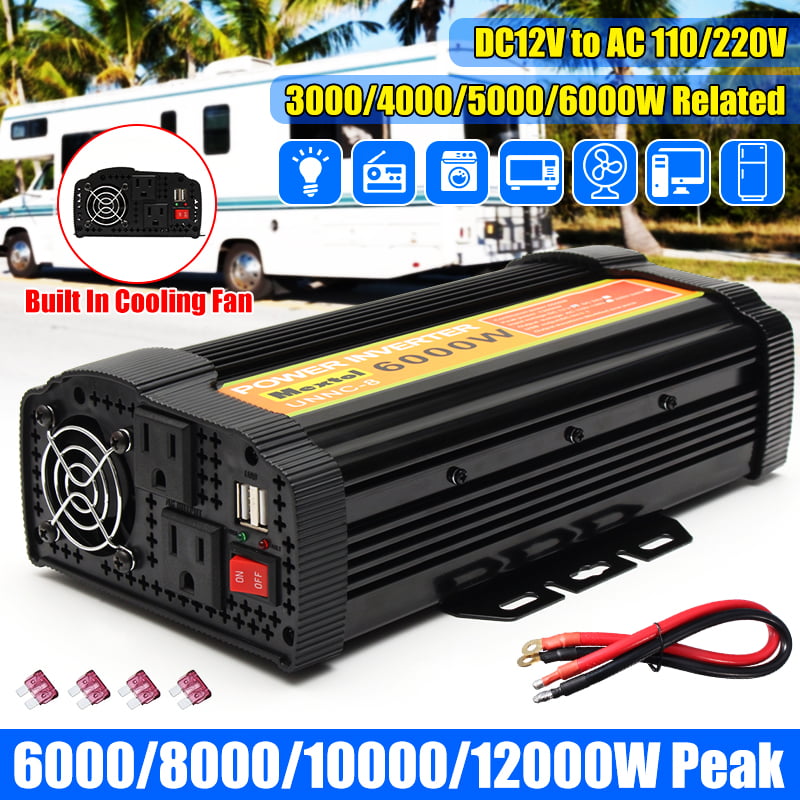 6000W 12000W Peak Solar Power Inverter Sine Wave DC12V To AC110V Converter USB 