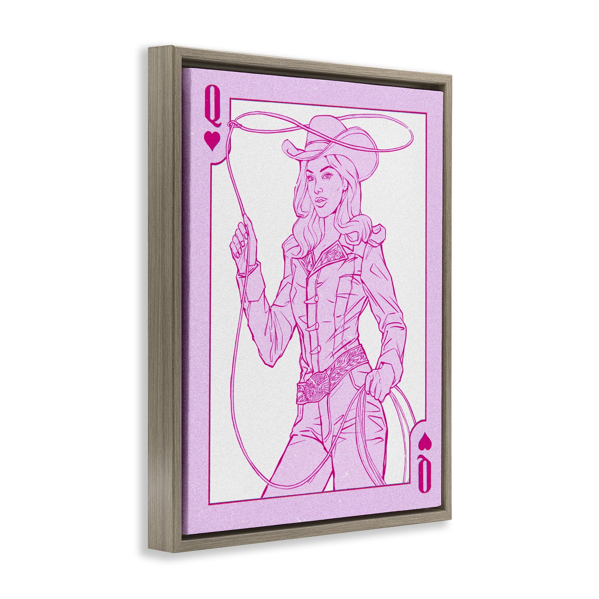 Stupell Industries Cowgirl Queen of Hearts Brown Framed Floater Canvas Wall Art, design by Ziwei Li
