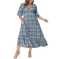 thumbnail image 1 of Vestido largo A línea Boho de media manga con cuello en V para mujeres de tallas grandes Agnes Orinda 1X azul marino, 1 of 8