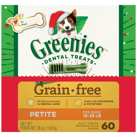 Greenies Holiday Limited Edition Packaging Grain Free Petite Dental Dog Treats, 36 oz. Box (60 Treats)