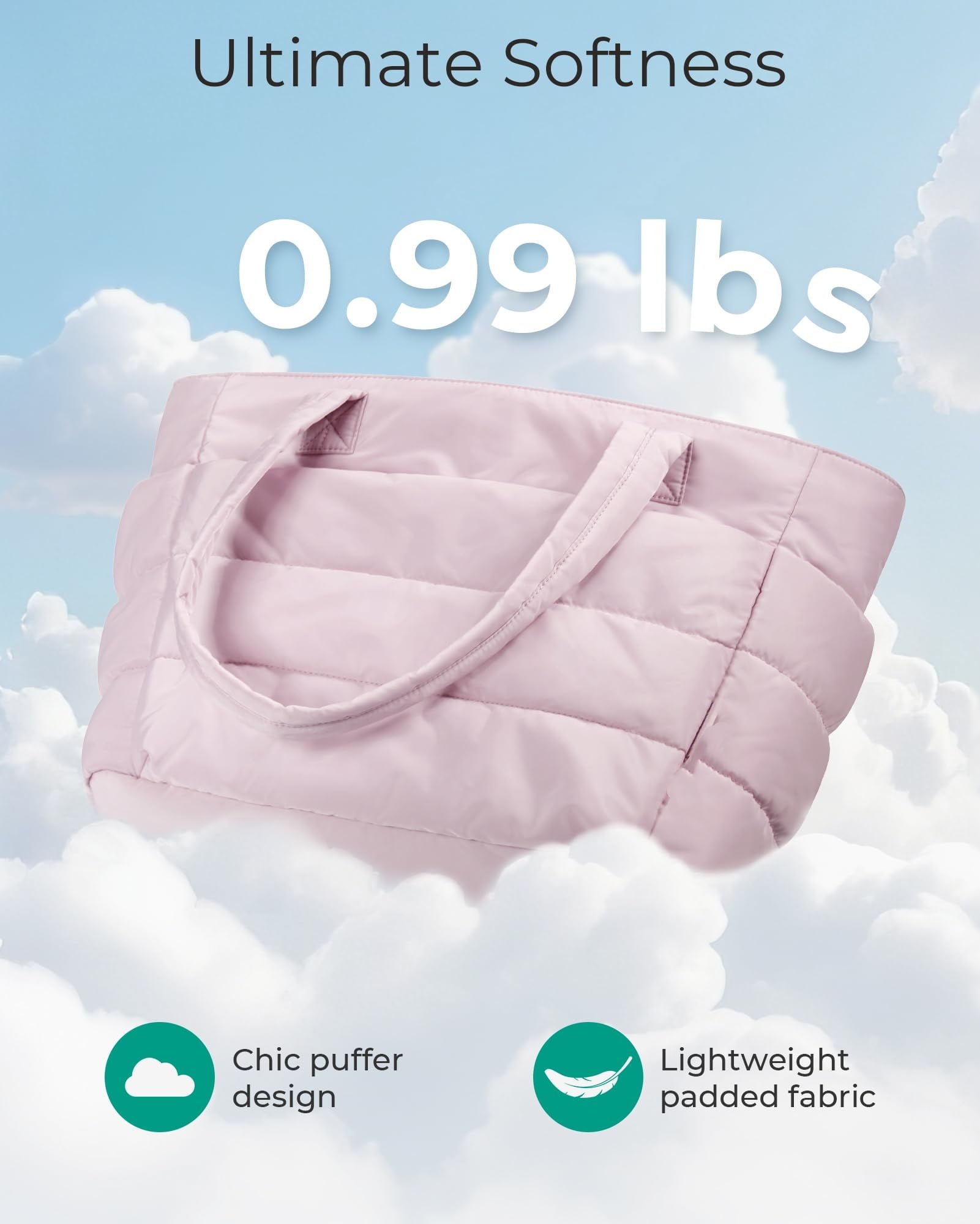 Puffer Tote Bag for Women, Nurses - Multi-Pocket Lightweight Bag for Work - Quilted Handbag for Travel and Gym
