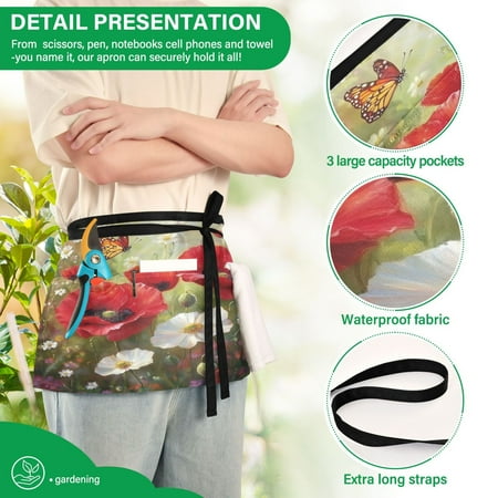 

YAZAOO Aprons with Pockets for Server Aprons with 3 Pockets Water Resistant Half Waist Apron Watercolor Blossom Painting