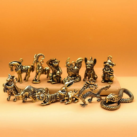 Chinese Zodiac Dragon Statue Bronze Figurine Ornaments Antique Copper Animal Miniature Collection Home Decor Crafts,12 x Chinese Zodiac Statue