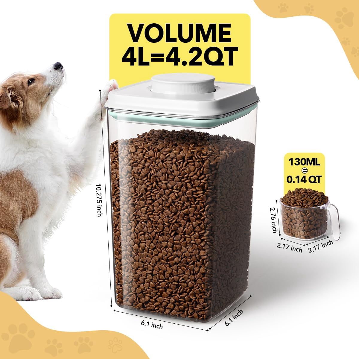 ANKOU 2 Count 4L/4.2qt Airtight Pet Food & Treats Container, Pop Lid with Scoop Storage