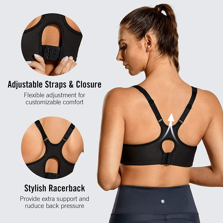 SYROKAN Women's High Impact Zipper Front Non-padded Wire Free X Back Sports  Bra