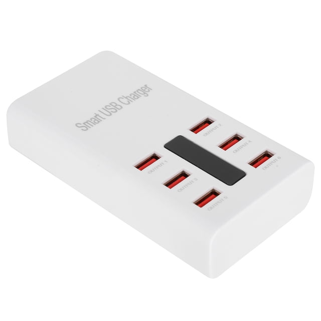 Adaptador de carga USB, enchufe estadounidense de 100 a 240 V, 6 puertos de adaptador de carga, cargador rápido USB, rendimiento finamente ajustado
