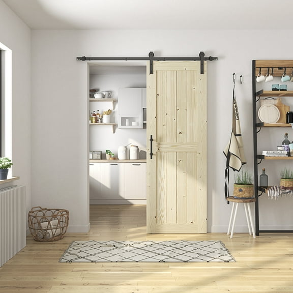 K Series 30in. x 84in. Knotty Wood Unfinished Sliding Barn Door With Hardware Kit