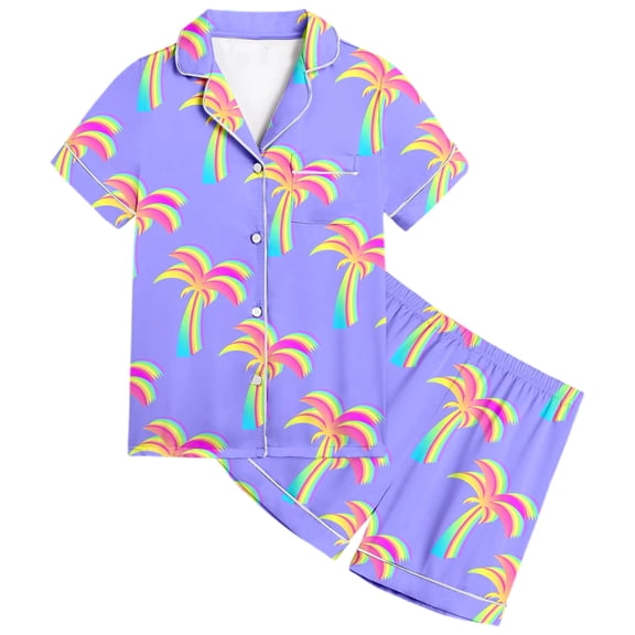 BOOMNY Toddler Girls 2 Peice Pajamas Sets Graphic Short Sleeve Buttons Sleepwear Tops Shorts Pjs Set for Kids Cozy Loungewear Homewear