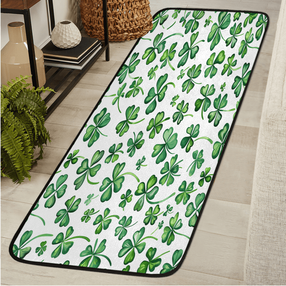 CURLYOOT St Patricks Day Runner Rug 2'x6' Washable Kitchen Runner Rug Indoor Non Slip Laundry Rugs Green Shamrock Floor Carpet for Hallway Kitchen Entryway Bedroom Living Room