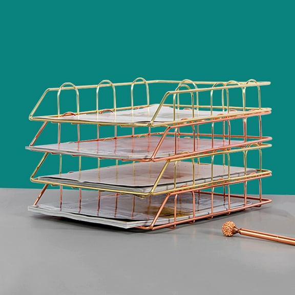 FRCOLOR  Document Letter File Rack Stationary Organizer for Desk Rose Gold Office