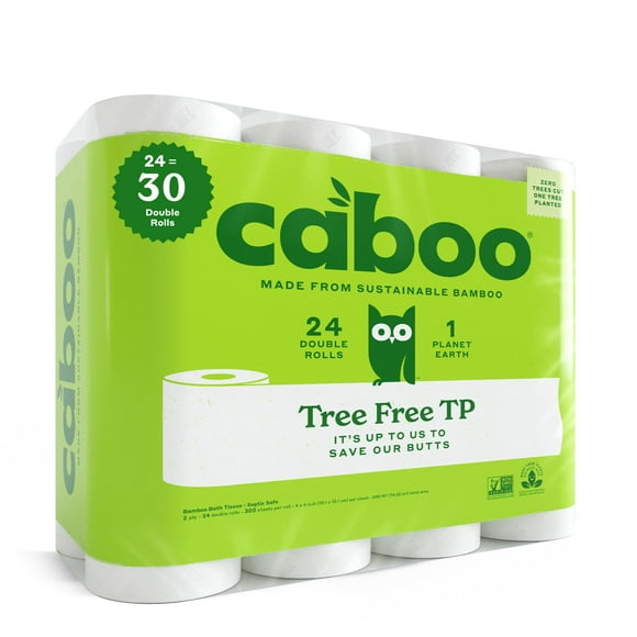 Papel higiénico Caboo Tree Free, 2 capas, 24 rollos dobles, 300 hojas