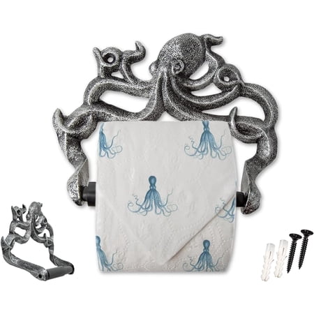 Comfify Silver with Black Cast Iron Octopus Toilet Paper Holder – Nautical