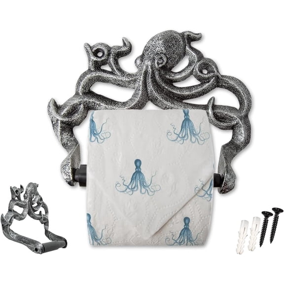 Comfify Silver with Black Cast Iron Octopus Toilet Paper Holder – Nautical