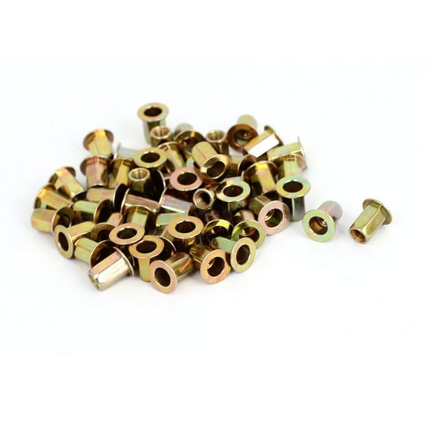 50 Pcs M4 Hex Body Flat Head Threaded Blind Rivet Nuts Insert Nutserts