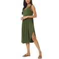 thumbnail image 4 of INSPIRE CHIC Women's Summer Sleeveless V Neck Dress Casual Midi Beach Dress with Pockets Army Green S, 4 of 5