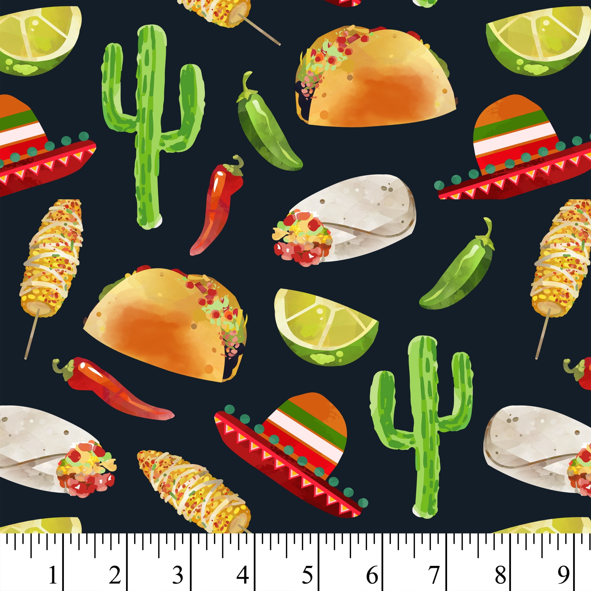 (2 pack) David Textiles Cotton Precut Fabric Tacos & Cacti Fabric 1 yd X 44"