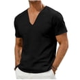thumbnail image 2 of COSFO Big And Tall T Shirts for Men Linen Short Sleeve Black Undershirts Pullover Relaxed Fit V Neck Summer Basic Mens Classic T-Shirt, 2 of 6