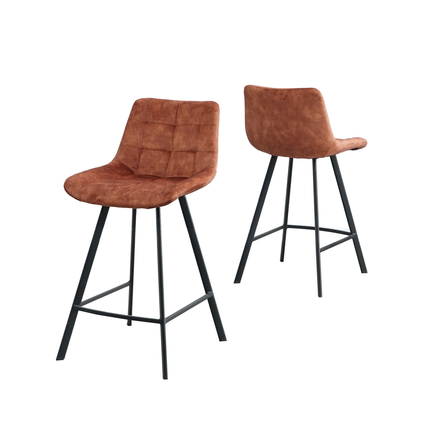 Kadyn Modern Iron High Counter Leisure Bar Chair, Comfortable Nordic Metal Bar Stool Set of 2, Metal Bar Chair for Kitchen Counter, Rustic Brown