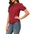 thumbnail image 5 of INSPIRE CHIC Women's Floral Puff Sleeves Pleated Collar Button Down Shirt S Burgundy, 5 of 8