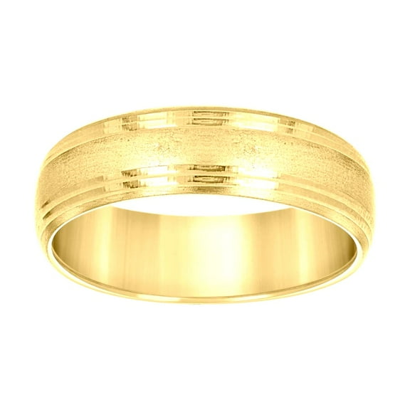 14k 14kt Yellow Gold Mens Grooved Edge Brushed Comfort Fit Wedding Band Ring 6mm Size 7