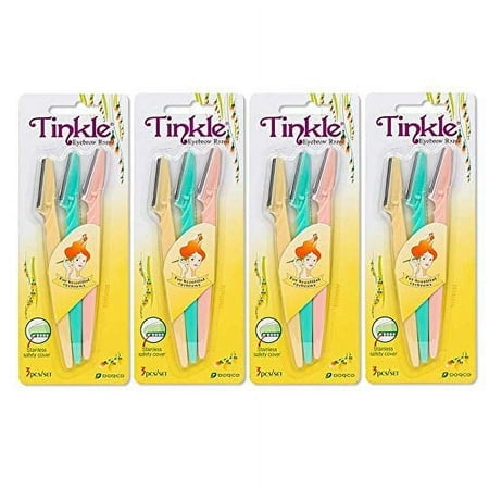 Dorco Tinkle Rasoir à Sourcils, Tondeuse, Sculpteur et Outil de Rasage Robuste, Rasoir pour le Visage avec Couvercle de Sécurité, 12 Rasoirs / Outils de Dermaplaning / Solide