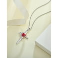 thumbnail image 4 of PYNZY Cross Necklace for Women, 925 Sterling Silver Heart Pendant Necklace 6×6MM Created Ruby Birthstone Jewelry Gifts for Women, 4 of 7