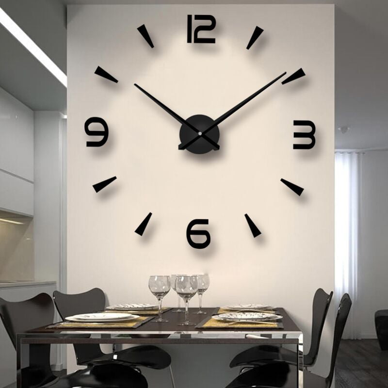 DIY 3D Large Number Mirror Surface Wall Clock Sticker Decor for Home Office Shop 