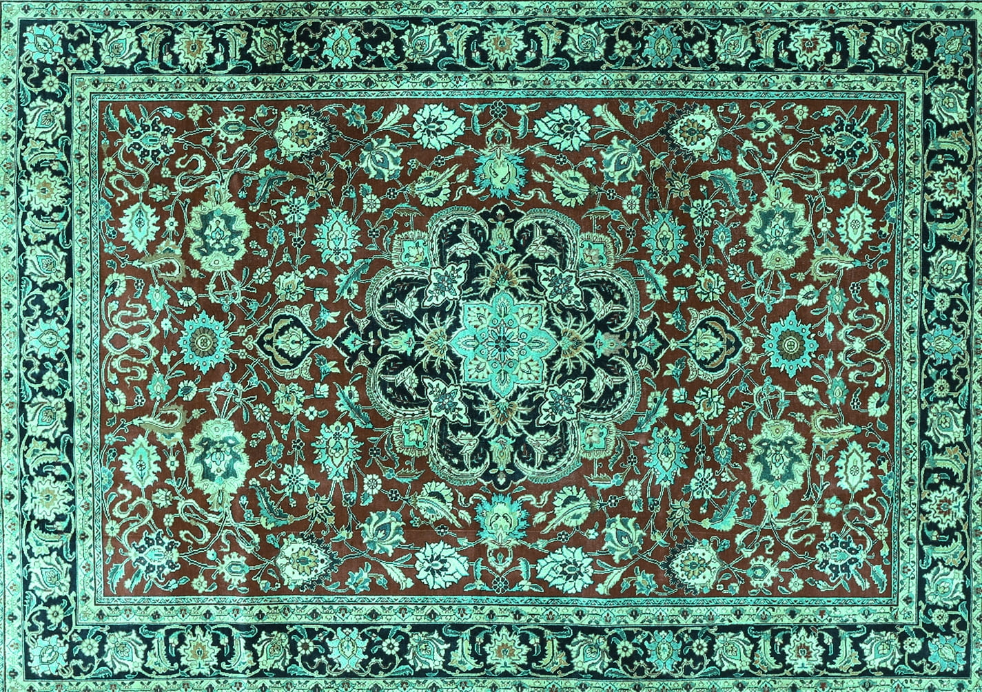 Ahgly Company Indoor Rectangle Persian Turquoise Blue Traditional Area