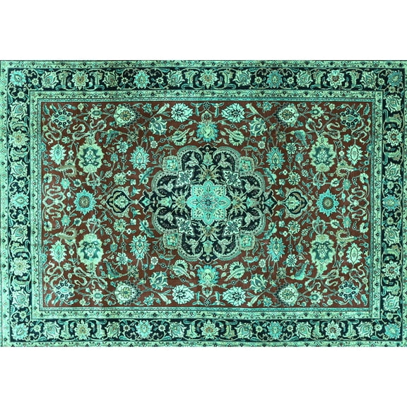 Ahgly Company Machine Washable Indoor Rectangle Persian Turquoise Blue Traditional Area Rugs, 5' x 7'