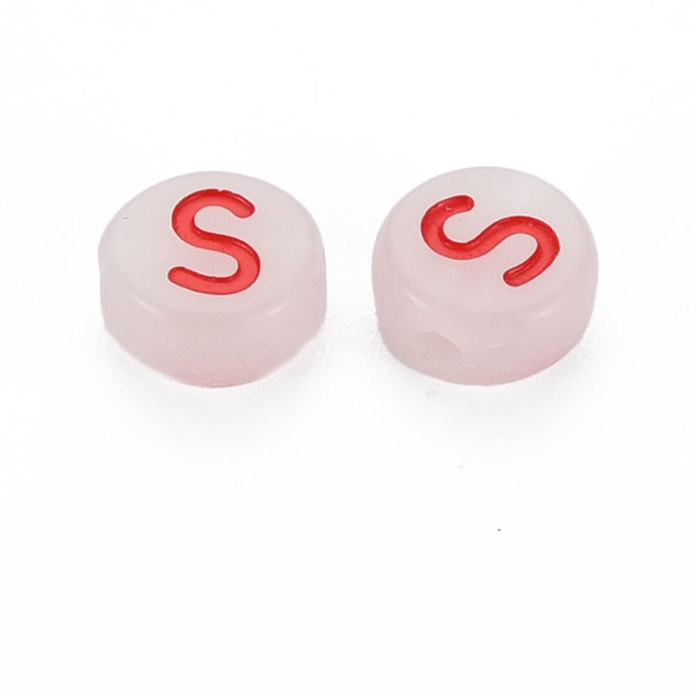 Acrylic Beads Glow in the Dark with Enamel and Luminous Horizontal Hole Flat Round with Alphabet Letter.S 6.5x7x4mm Hole: 1.6mm 3600pcs/500g