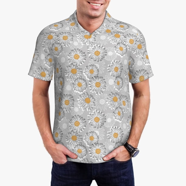 Fotbe Daisies Flowers Camiseta Polo de Golf para Hombre con Estampado – Camisa Deportiva Transpirable con Cuello Abotonado-X-Large