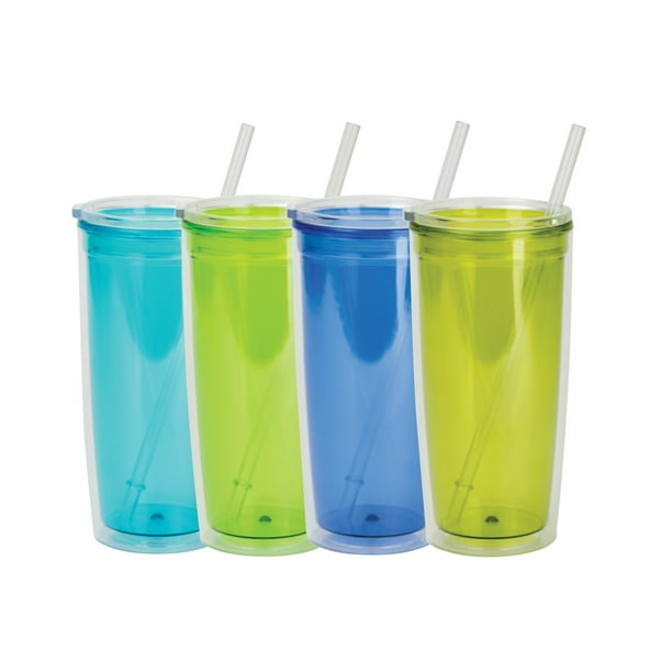 Boston Warehouse 20oz Insulated Tumbler Set with Straws and Lids, Cool ...