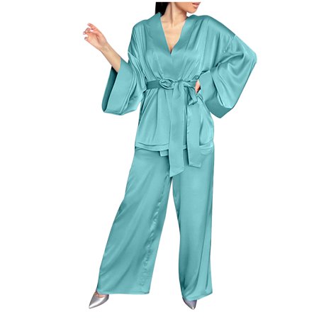 

Awdenio Pajamas for Women Clearance Women Summer Fashion Casual V-neck Sleepwear Two Piece Set Pockets Pajama Sets