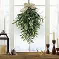 thumbnail image 2 of 24" Artificial Olive Wreath | Teardrop Shaped Silk Floral Wall Decor | Front Door Wedding Arch Hanging | Green Leaves with Golden Ribbon | Indoor/Outdoor Use, 2 of 6