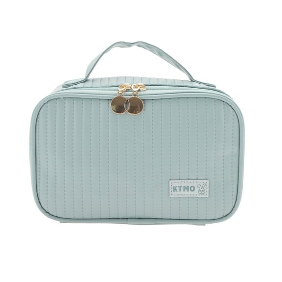 Unique Bargains 1 Pc Rectangle Handheld Makeup Bag Gray Blue PU