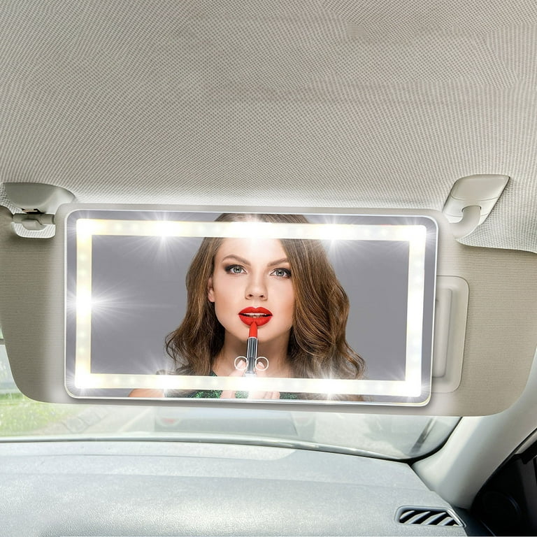 Realhomelove Car Sun Visor Vanity Mirror, Plug-in Makeup Mirror with 3  Light Modes 60 LEDs,Dimmable Clip-on Rear View Sun-Shading Cosmetic Mirror  with