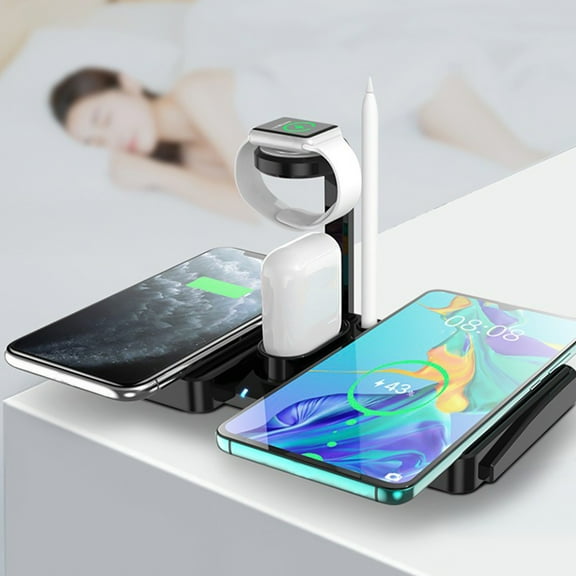 4 In Wireless Charging Station With Pen Slot 0w Fast Charging Station For Multiple Devices Wireless Charger Stand Compatible With Iwatch/Ios/Android/Airpods